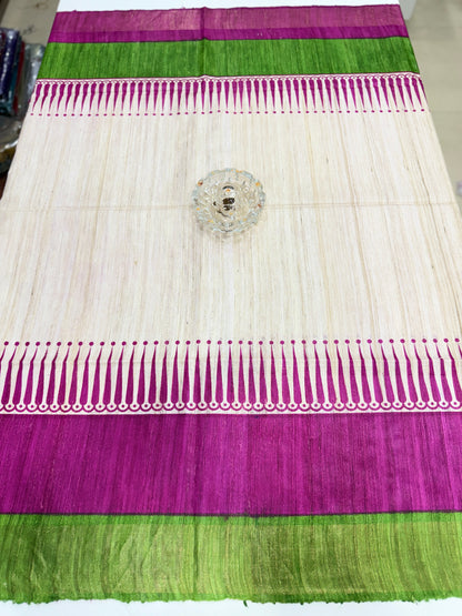 Pure Tussar Ghicha Silk Saree with Zari Border and Printed Design – Silk Mark Certified Handloom Saree