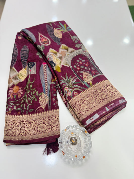 Pure Modal Silk Saree with Digital Print and Zari Border – Premium Festive Ethnic Saree for Women