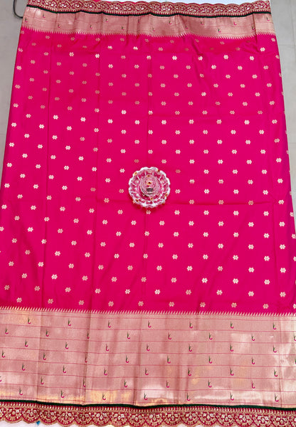 Paithani Lace Border Saree with Parrot Motifs and Contrast Blouse
