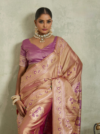 Satin Silk Saree with Zari Weaving and Meenakari Pallu for Women