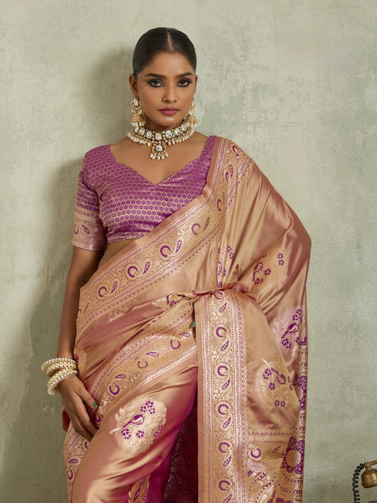 Satin Silk Saree with Zari Weaving and Meenakari Pallu for Women