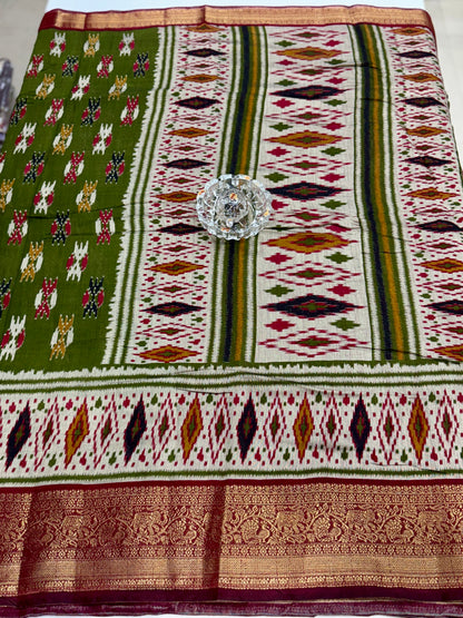 Semi Maheshwari Silk Saree with Zari Border & Ikat Style Weaving for Women