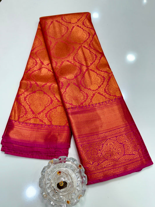 Bridal Kanchipuram Style Silk Saree with Rich Zari Border – Festive Wear
