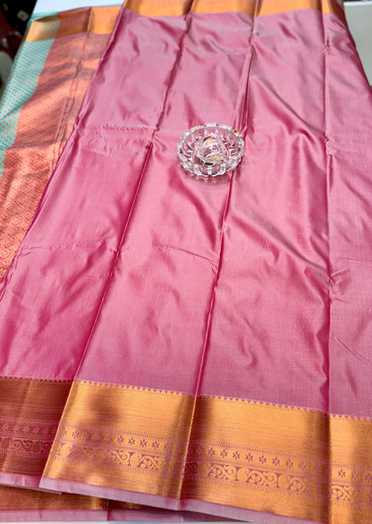 Kanchipuram Style Silk Saree with Rich Zari Border – Festive Wear