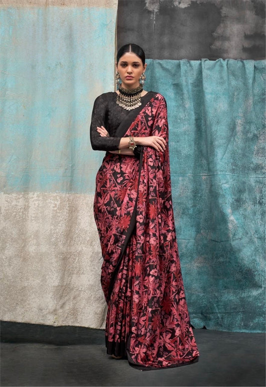 Pure Crepe Saree with Elegant Design and Matching Blouse Piece – Festive & Wedding Wear for Women