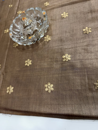 Pure Tussar Munga Silk Saree with Dolabadi Embroidery Work – Silk Mark Certified Handloom Saree