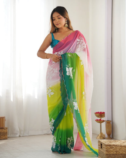 Georgette Saree with Embroidery Work and Satin Blouse for Women