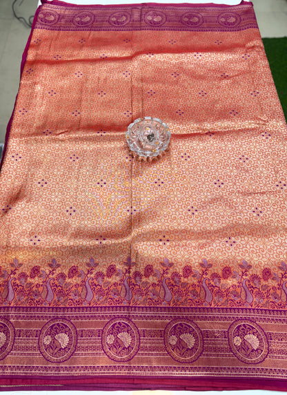 Kanjivaram Soft Silk Saree with Meenakari Weaving, Broad Pattu and Potli Tassels – Wedding Silk Saree for Women