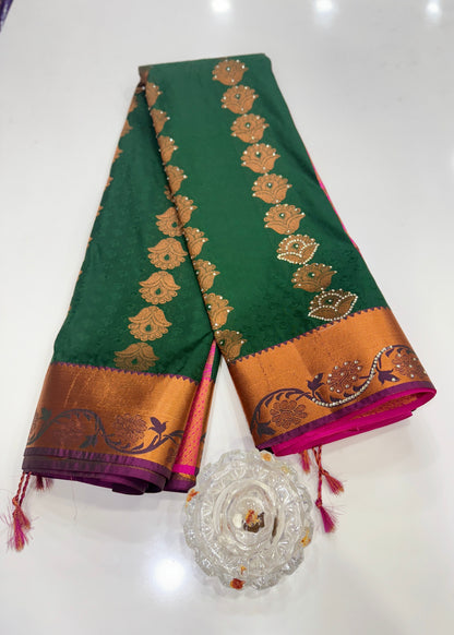Soft Silk Saree with Cutwork and Stone Embellishments for Women