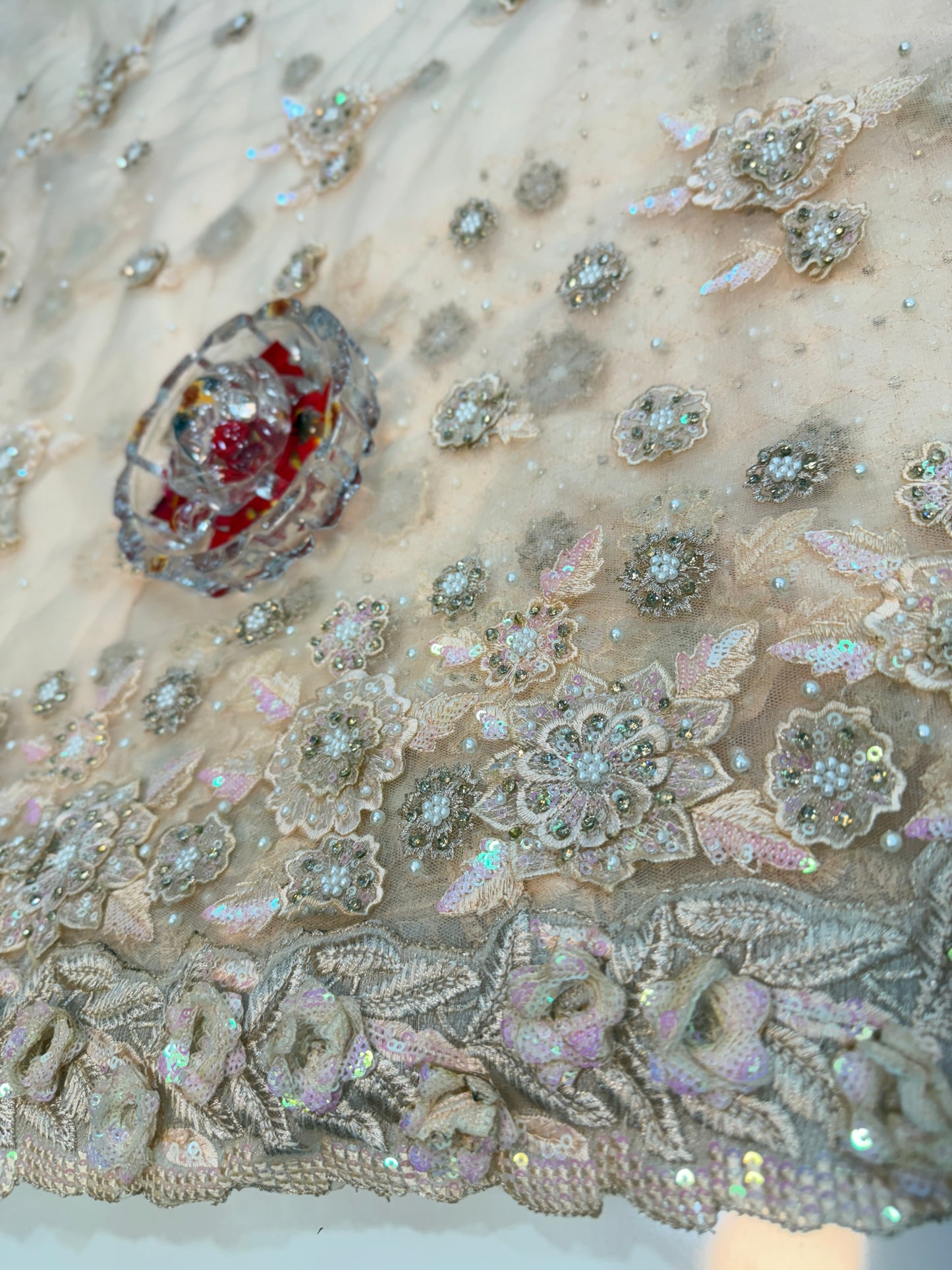 Champagne Gold Sequin Embroidered Saree for Women – Fancy Designer Fabric with 3D Floral and Crystal Work