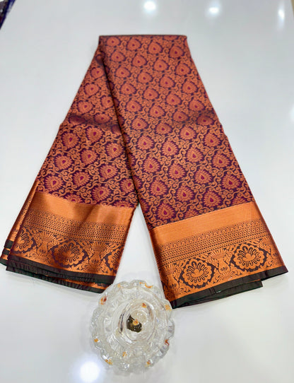 Bridal Soft Silk Saree with Jacquard Weaving & Contrast Border for Women