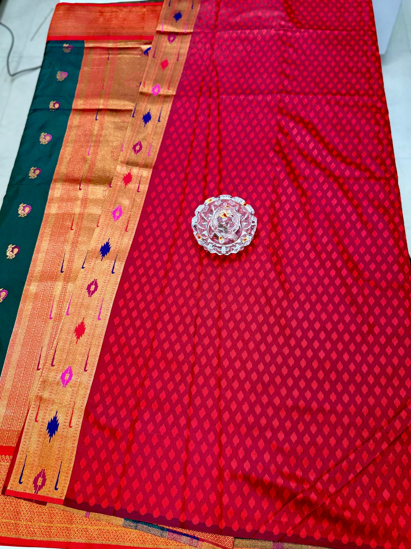 Paithani Soft Silk Saree with Zari Weaving and Contrast Blouse