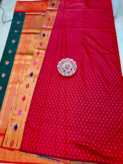 Paithani Soft Silk Saree with Zari Weaving and Contrast Blouse
