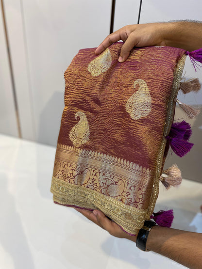 Most Demanded Pattern Banarasi Tissue Crush Silk Saree - No COD for This product