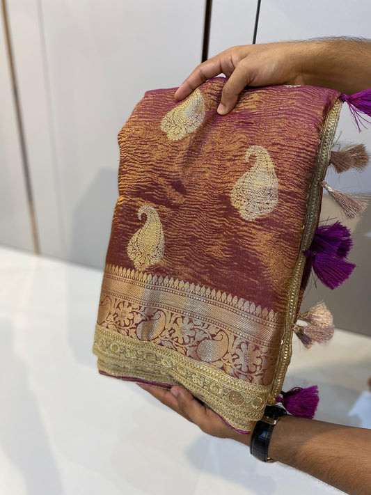 Most Demanded Pattern Banarasi Tissue Crush Silk Saree - No COD for This product