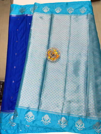 Banarasi Semi Raw Mango Silk Saree with Zari Buta Meenakari Work and Brocade Blouse – Festive Wear