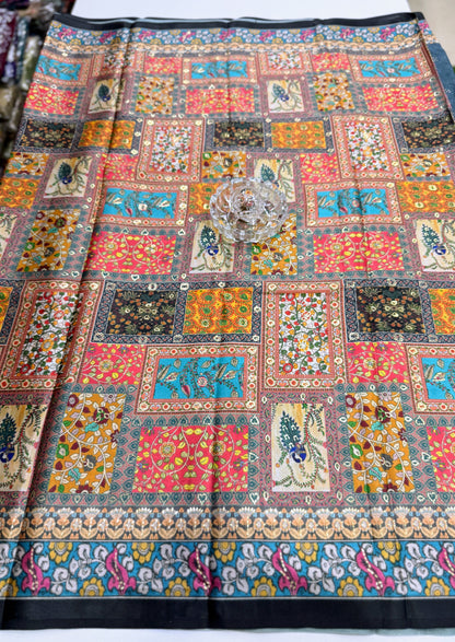 Japan satin saree for women with position print pallu and blouse, soft satin printed saree for festive and casual wear