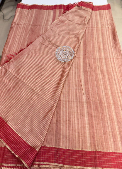Handloom Style Katan Silk Saree with Red Zari Border – Elegant Office & Festive Wear Saree for Women