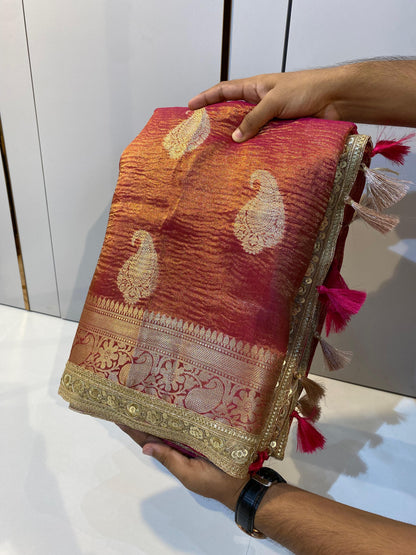 Most Demanded Pattern Banarasi Tissue Crush Silk Saree - No COD for This product