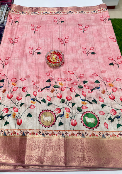 Boyanapalli-Style Silk Blend Saree with Jacquard Border and Chit Pallu – Printed Festive Saree for Women