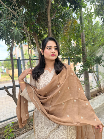 Jamdani Cotton-Lined Kurta Set with Handwoven Motifs and Dupatta – Elegant Festive Ethnic Wear for Women