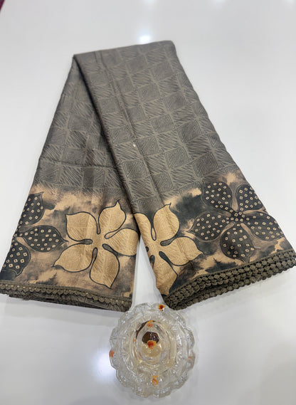 Nilambari Silk Floral Printed Saree with Lace Border