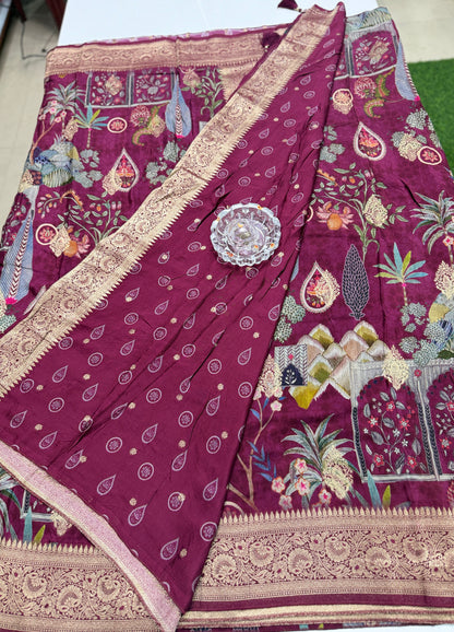 Pure Modal Silk Saree with Digital Print and Zari Border – Premium Festive Ethnic Saree for Women