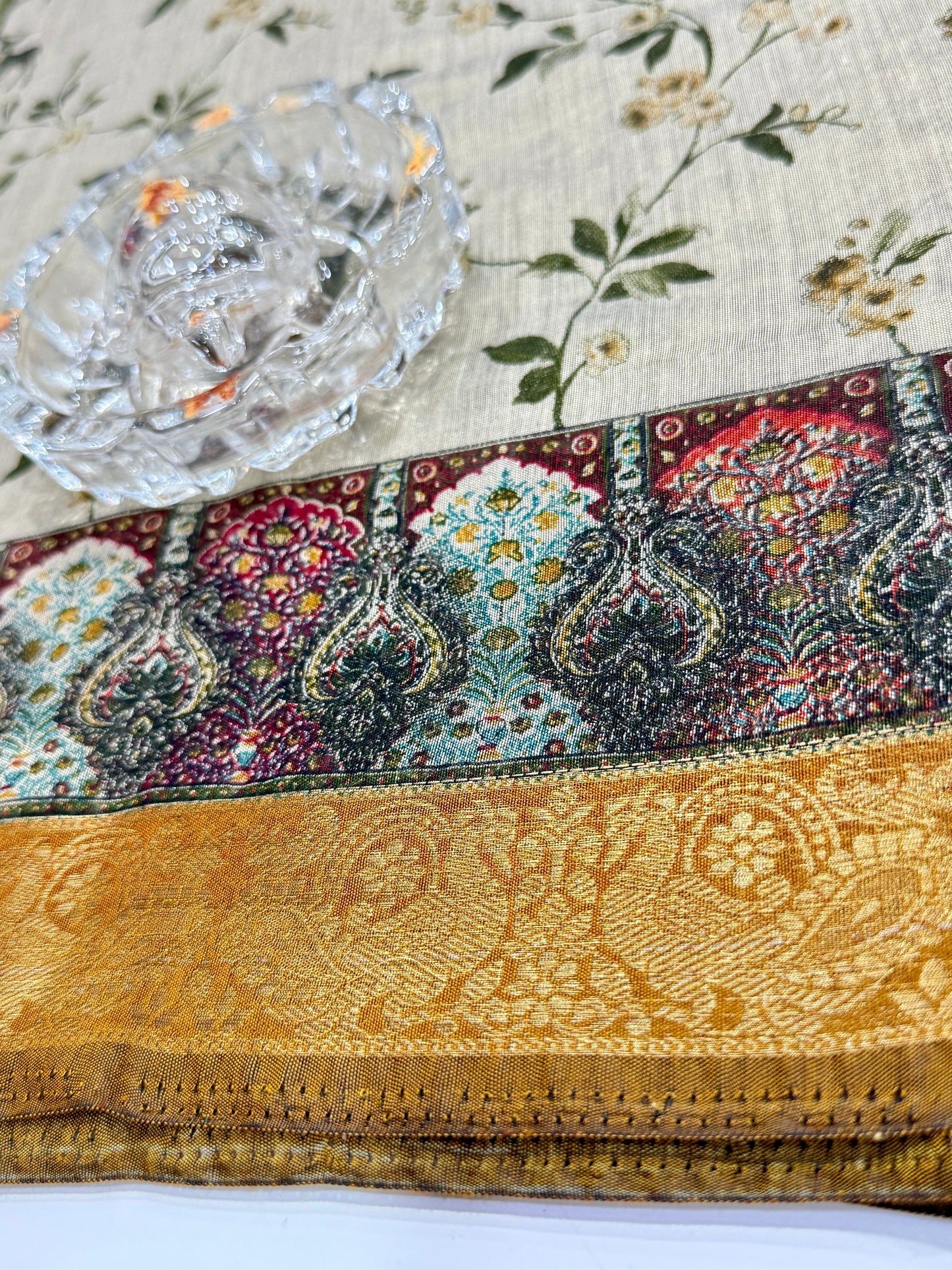 Chennuri silk style printed saree with traditional artwork border and unstitched blouse fabric for women