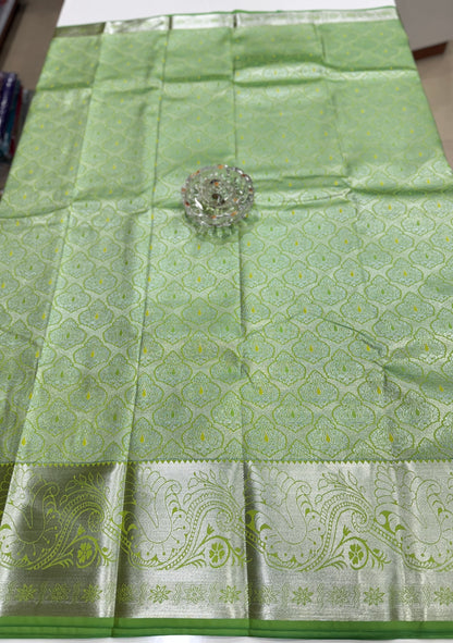 Traditional Kanchipuram Style Silk Saree for Women with Zari Border and Blouse Piece | Power-loom Woven Saree