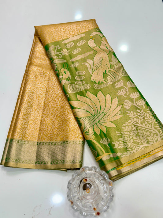 Semi Pattu Silk Saree with Zari Border and Contrast Pallu for Women