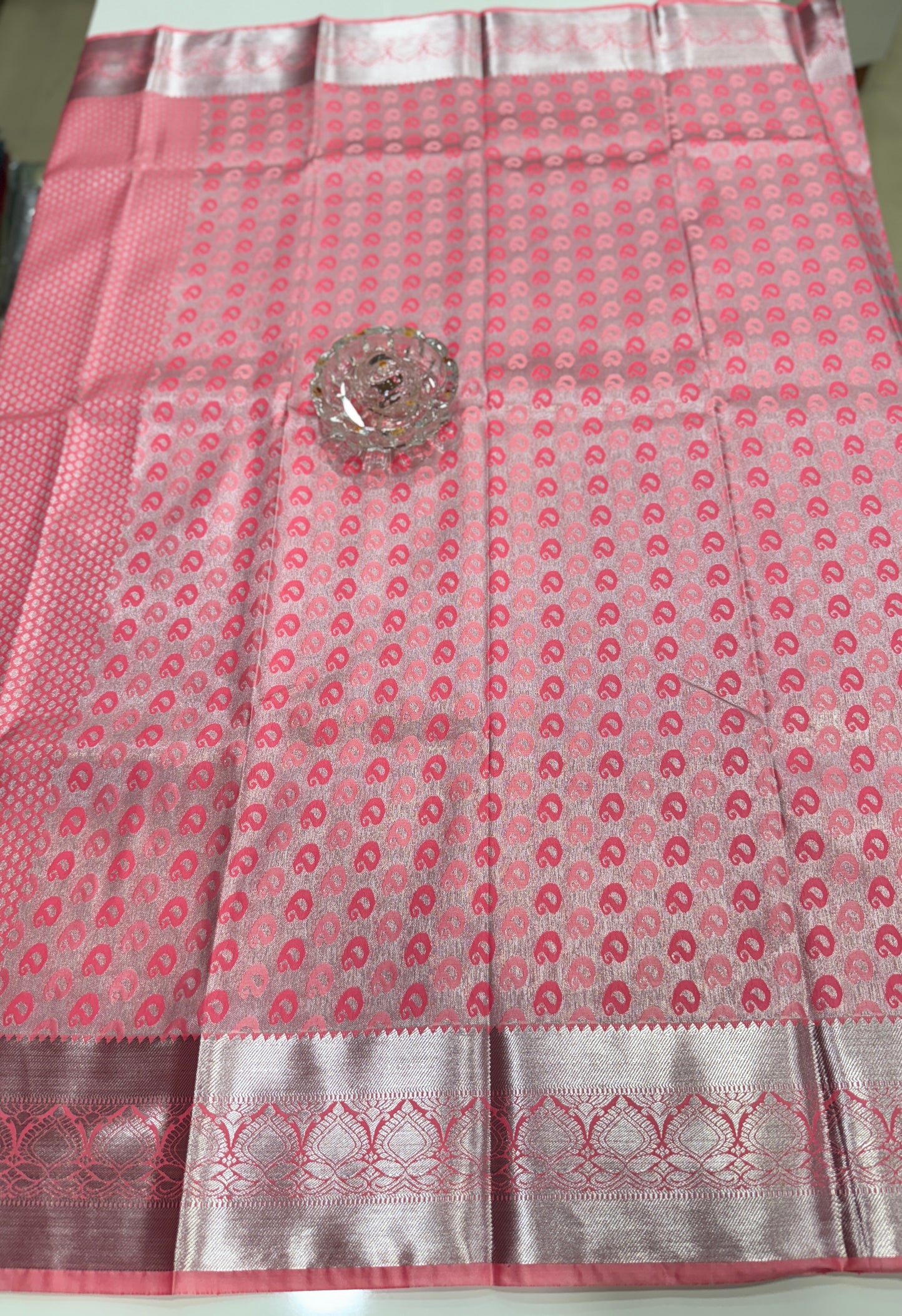 Traditional Kanchipuram Style Silk Saree for Women with Zari Border and Blouse Piece | Power-loom Woven Saree