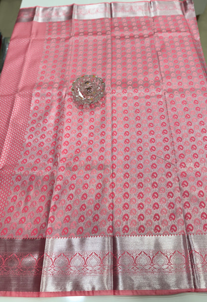 Traditional Kanchipuram Style Silk Saree for Women with Zari Border and Blouse Piece | Power-loom Woven Saree