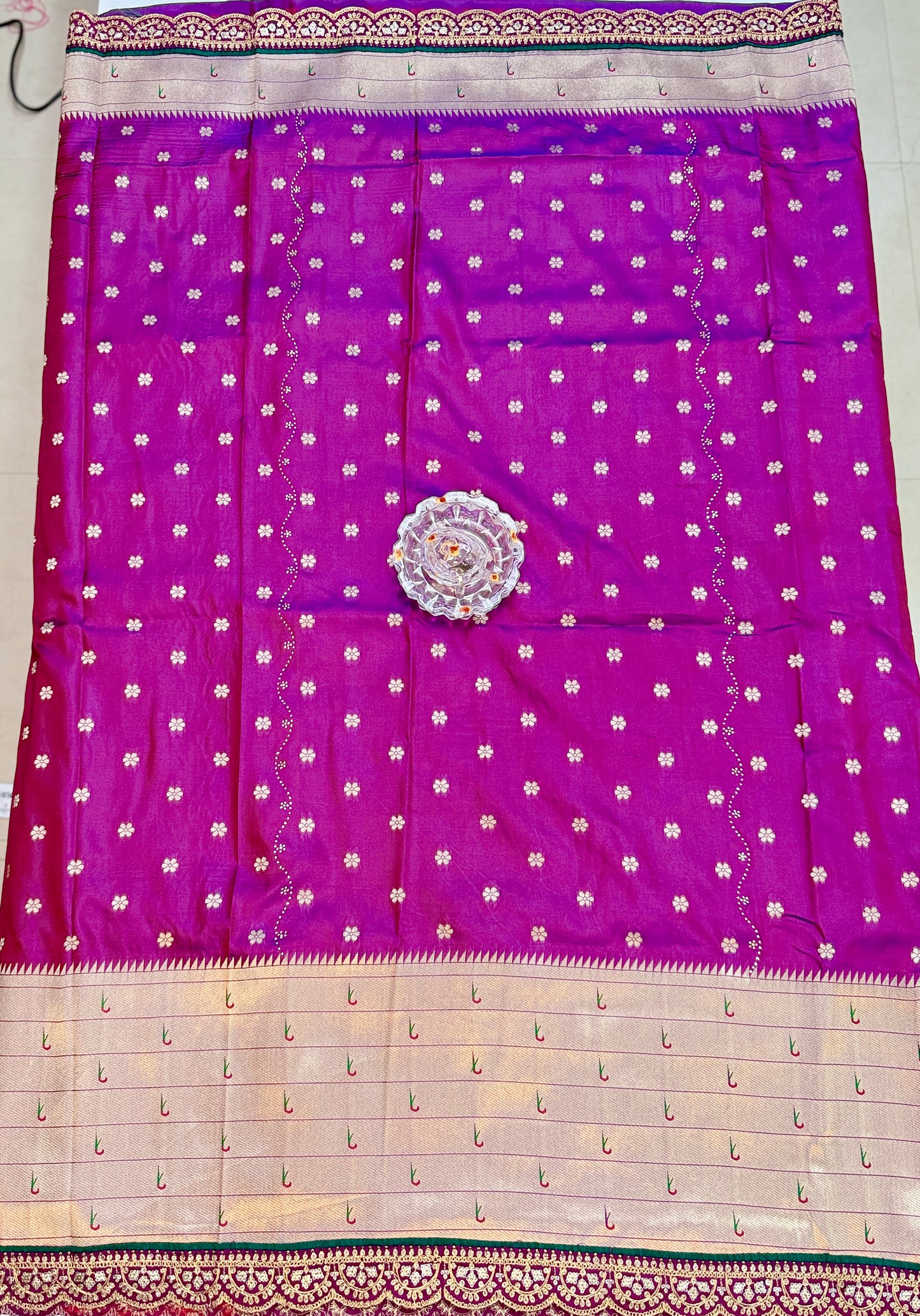 Paithani Lace Border Saree with Parrot Motifs and Contrast Blouse