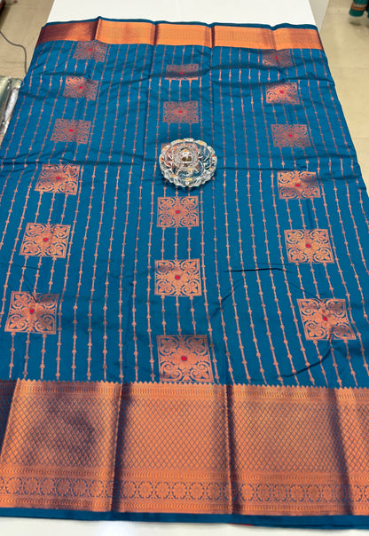 Dharmavaram Silk Saree with Intricate Meena Work and Blouse Piece for Women