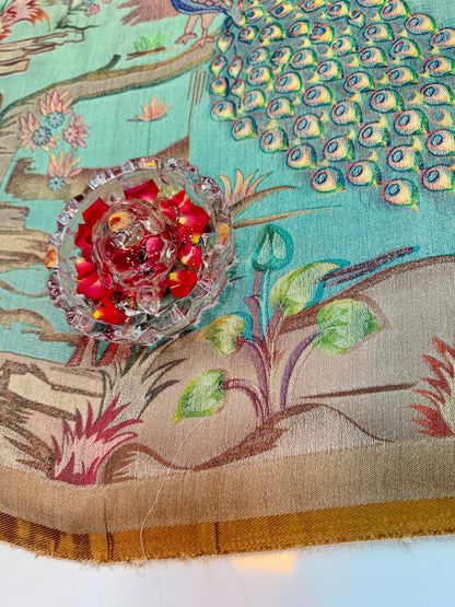 Pure Ziraf Silk Peacock Print Saree with Colorful Nature Motifs and Geometric Border – Soft Silk Printed Saree for Women