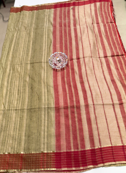 Handloom Style Katan Silk Saree with Red Zari Border – Elegant Office & Festive Wear Saree for Women