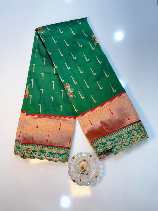 Paithani Lace Border Soft Silk Saree with Contrast Blouse for Women