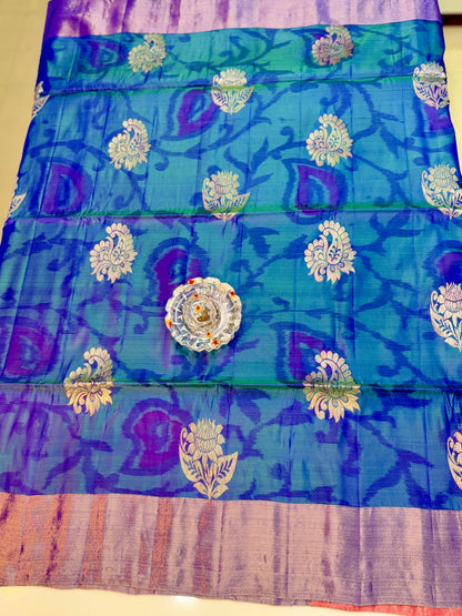 Pochampalli Printed Silk Saree with Satin Border and Blouse – Powerloom Weave for Women