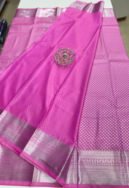 Traditional Kanchipuram Style Silk Saree for Women with Zari Border and Blouse Piece | Power-loom Woven Saree