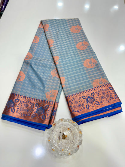 Butti Embossed Soft Silk Saree with Rich Pallu and Matching Blouse – Festive & Wedding Wear for Women