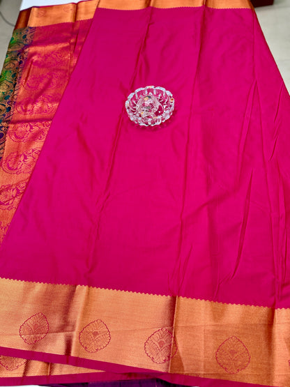 Bridal Kanchipuram Style Silk Saree with Rich Zari Border – Festive Wear