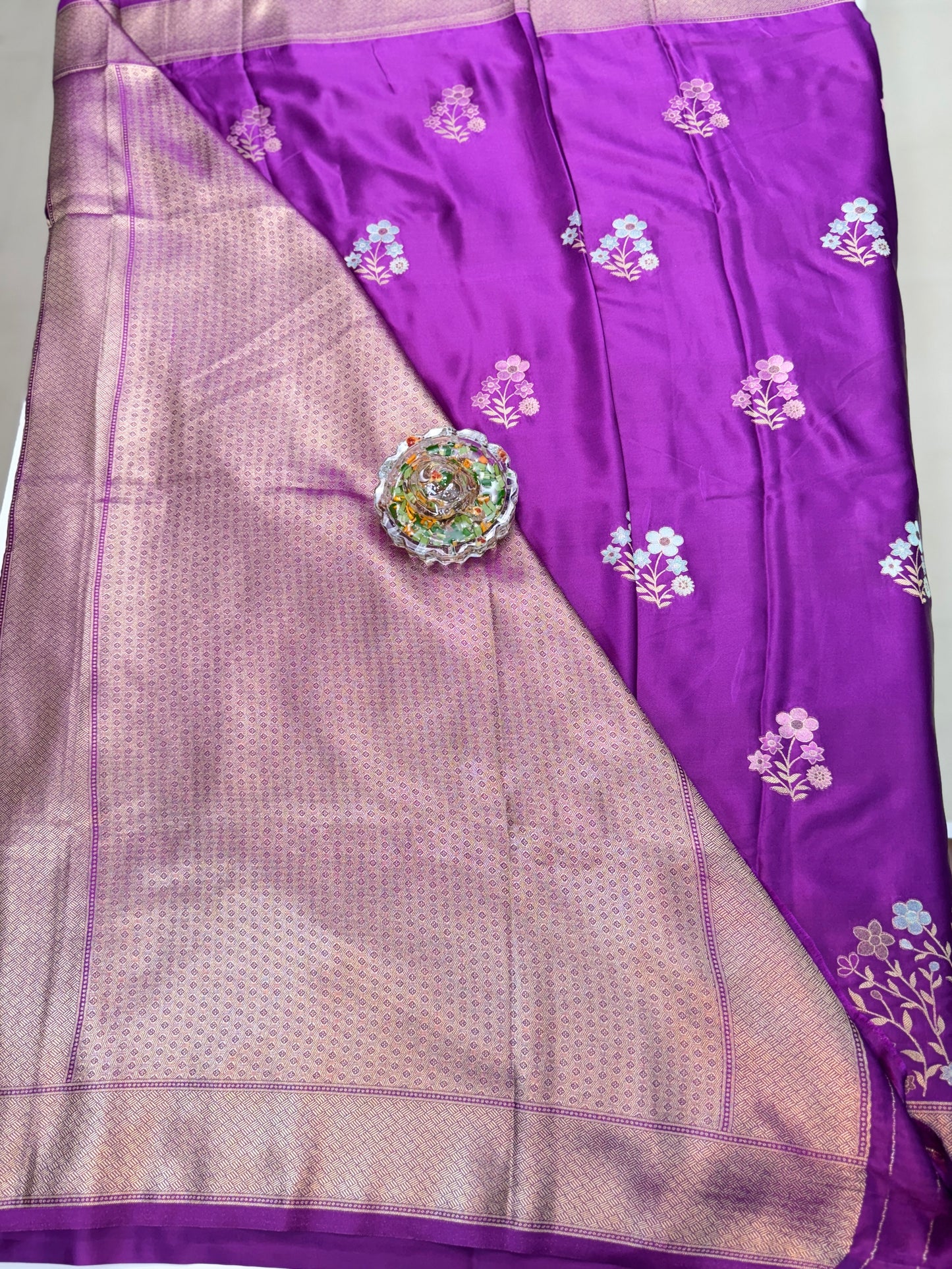 Mashru silk saree with floral zari weaving and blouse piece for women