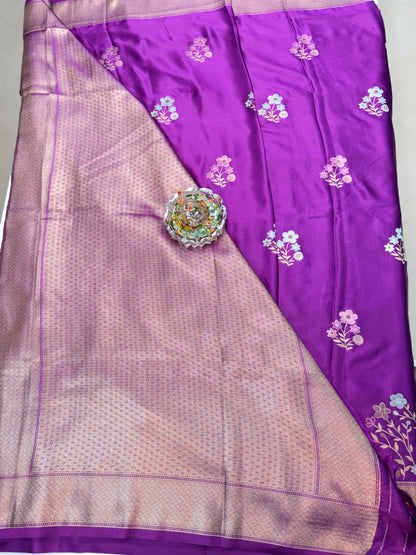 Mashru silk saree with floral zari weaving and blouse piece for women