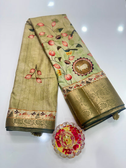 Boyanapalli-Style Silk Blend Saree with Jacquard Border and Chit Pallu – Printed Festive Saree for Women