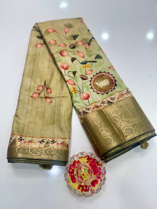 Boyanapalli-Style Silk Blend Saree with Jacquard Border and Chit Pallu – Printed Festive Saree for Women