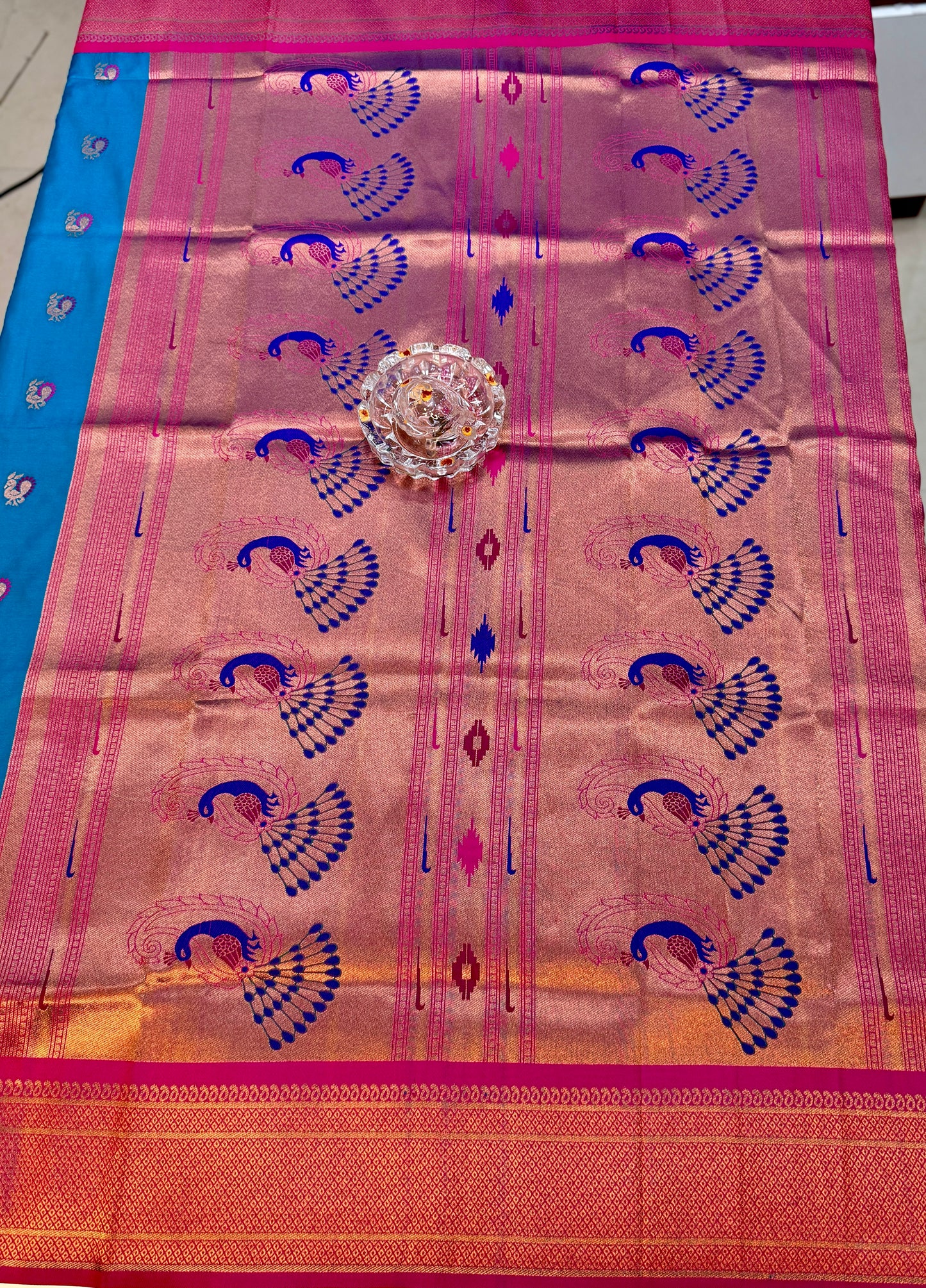 Paithani Soft Silk Saree with Zari Weaving and Contrast Blouse