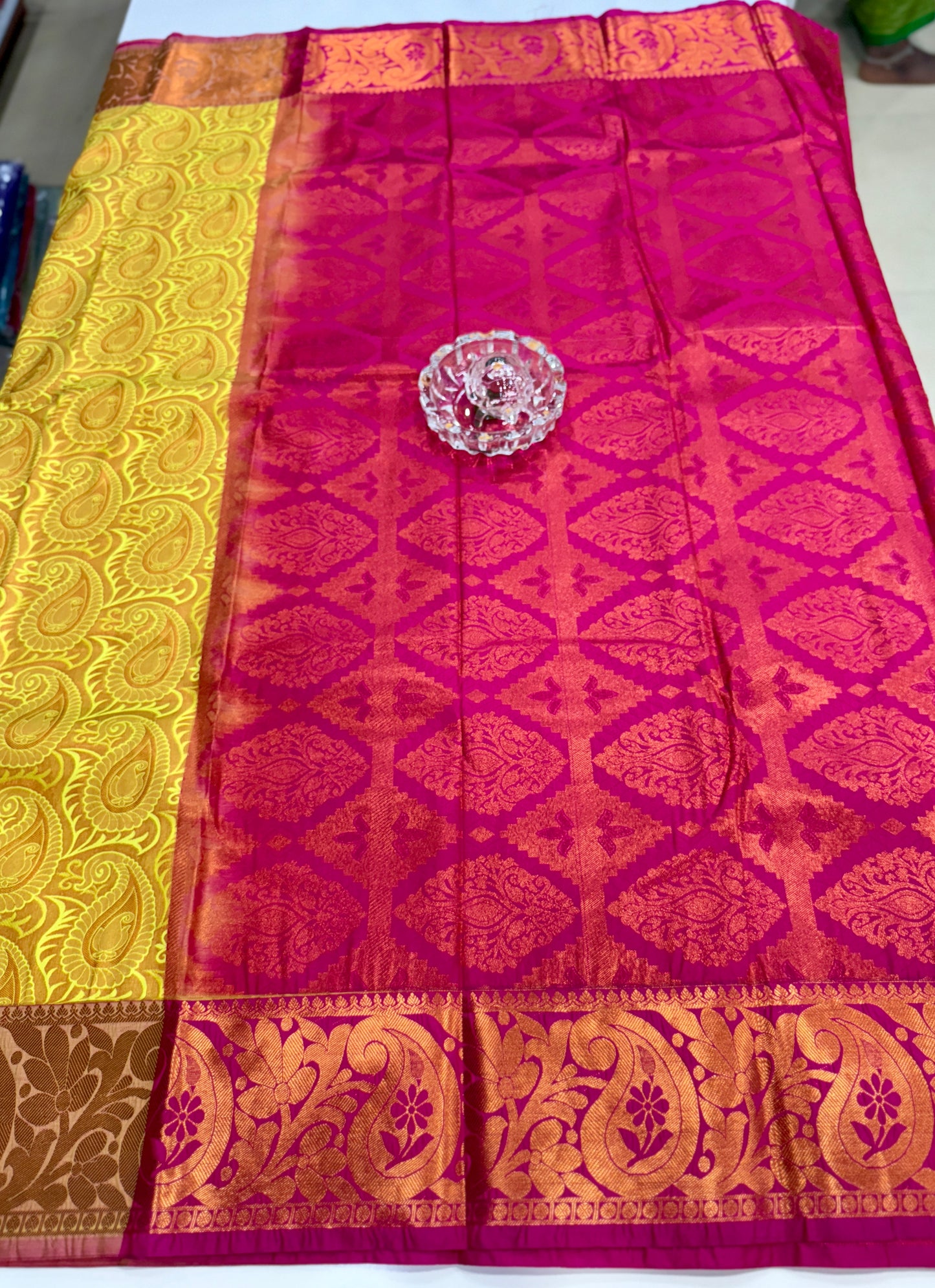 Bridal Soft Silk Saree with Jacquard Weaving & Contrast Border for Women