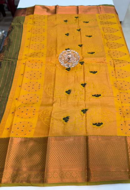 Dharmavaram Silk Saree with Intricate Meena Work and Blouse Piece for Women