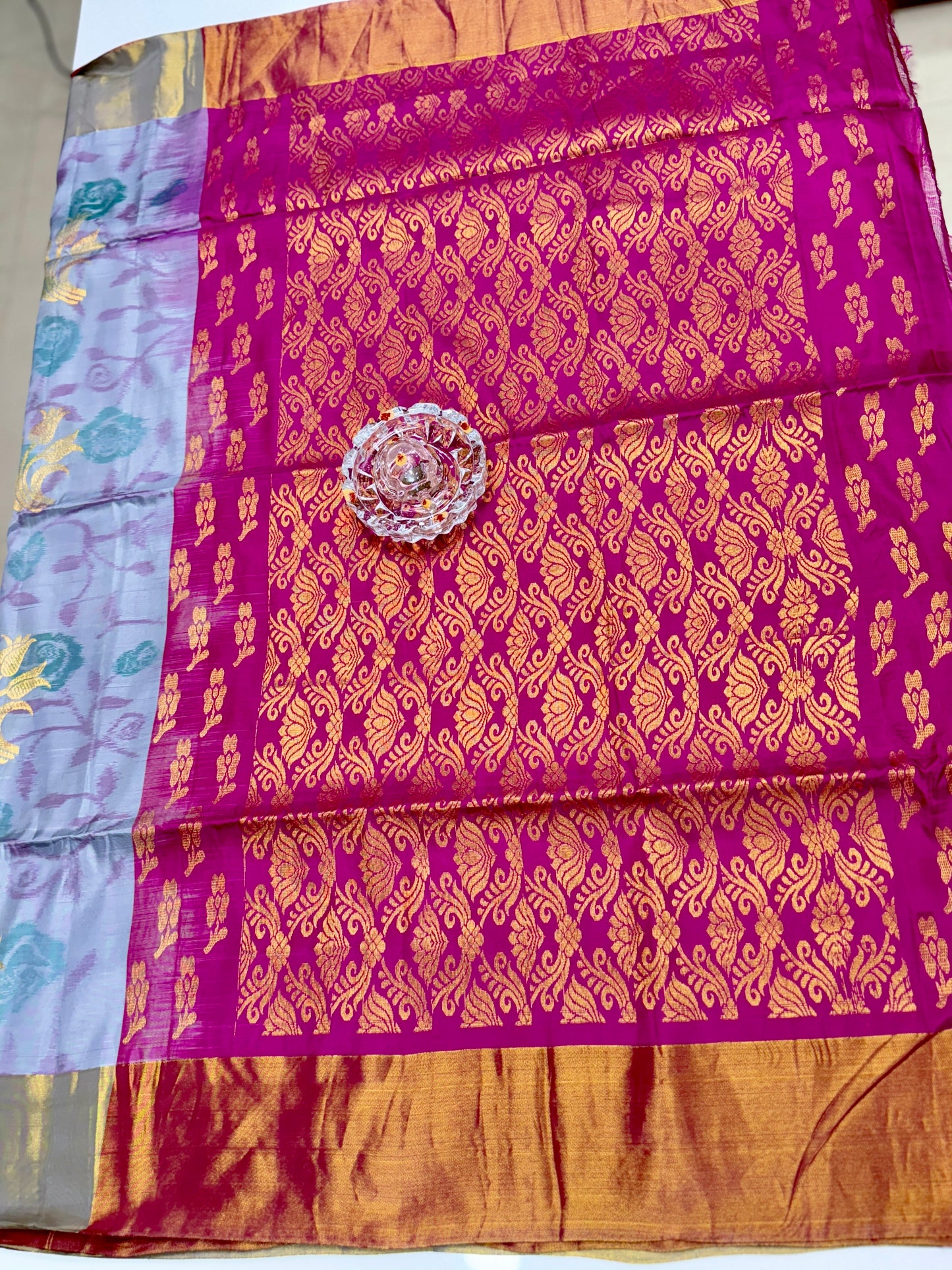 Pochampalli Printed Silk Saree with Satin Border and Blouse – Powerloom Weave for Women