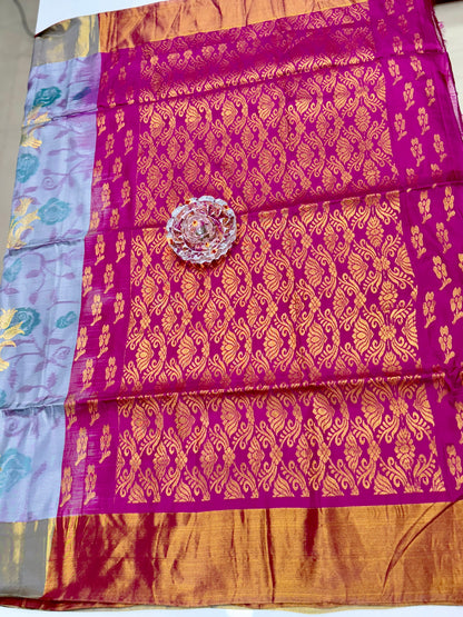 Pochampalli Printed Silk Saree with Satin Border and Blouse – Powerloom Weave for Women